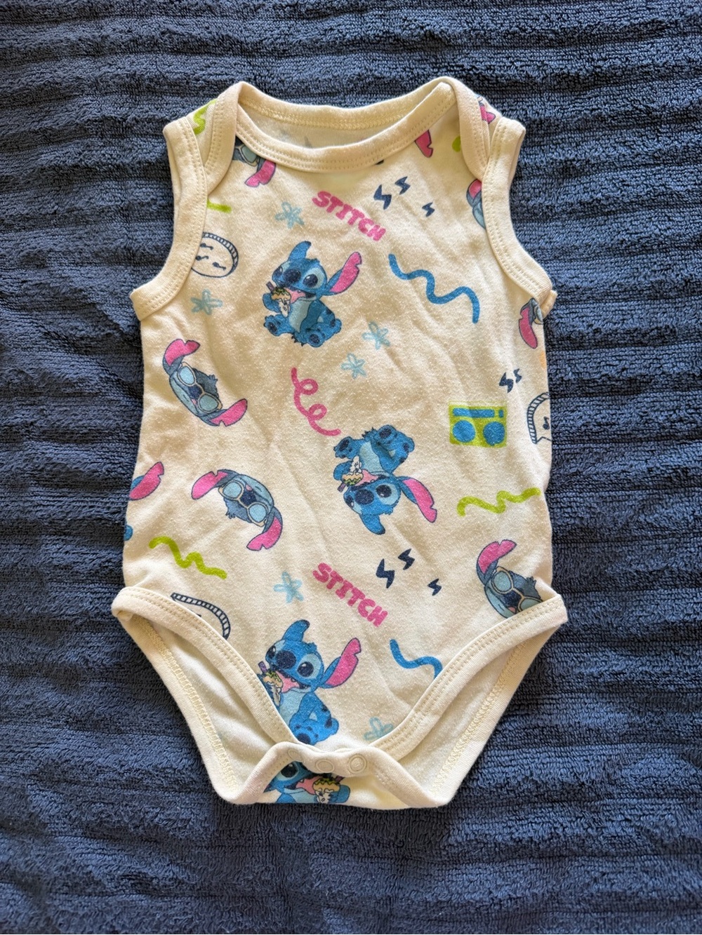 Disney Stitch Baby Bodysuit Cream Blue